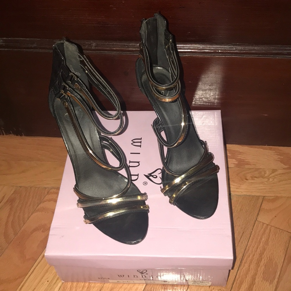 Black and gold heels